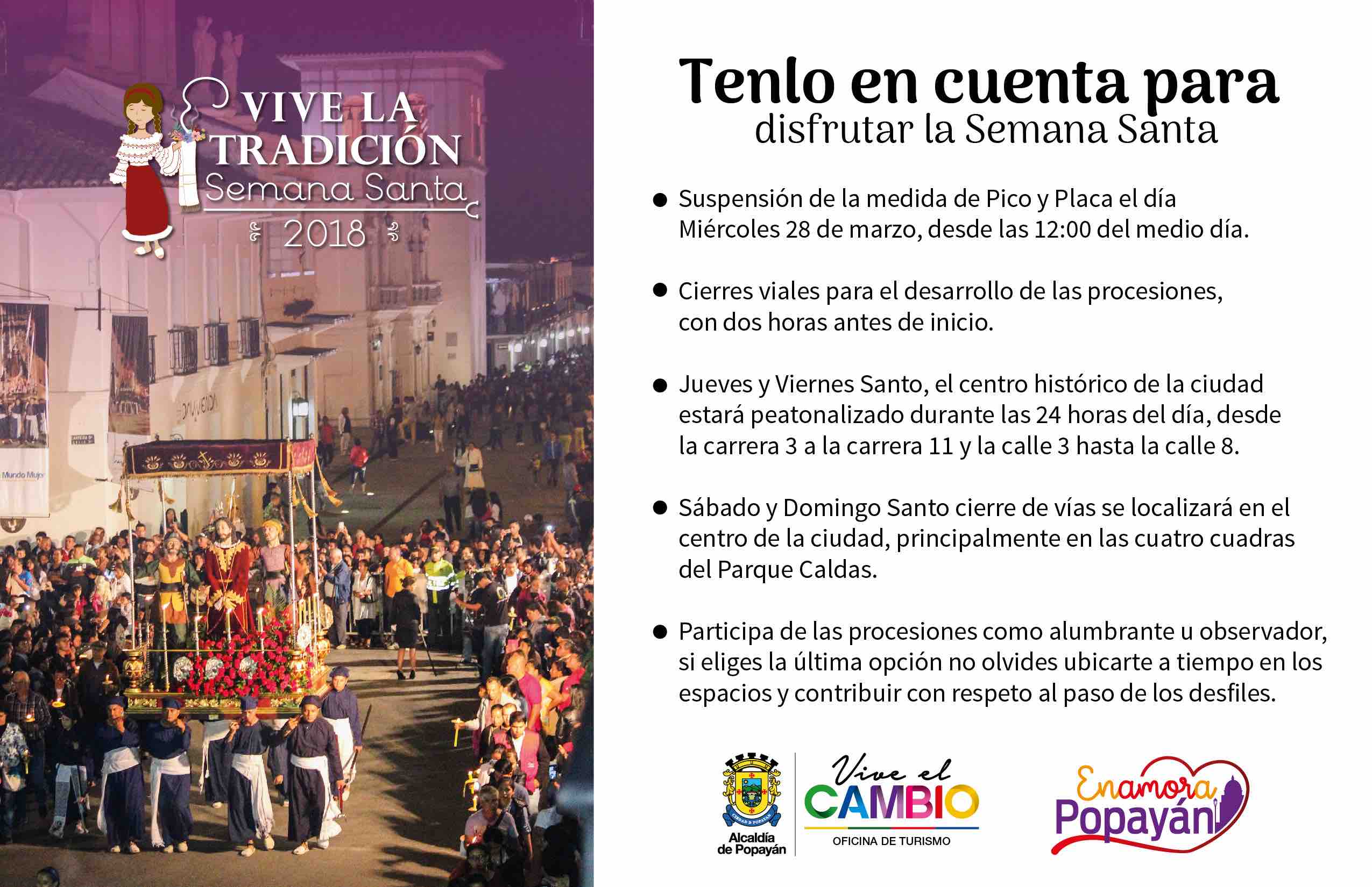 Imagen de apoyo de  Medidas para el transito en Semana Santa en Popayan