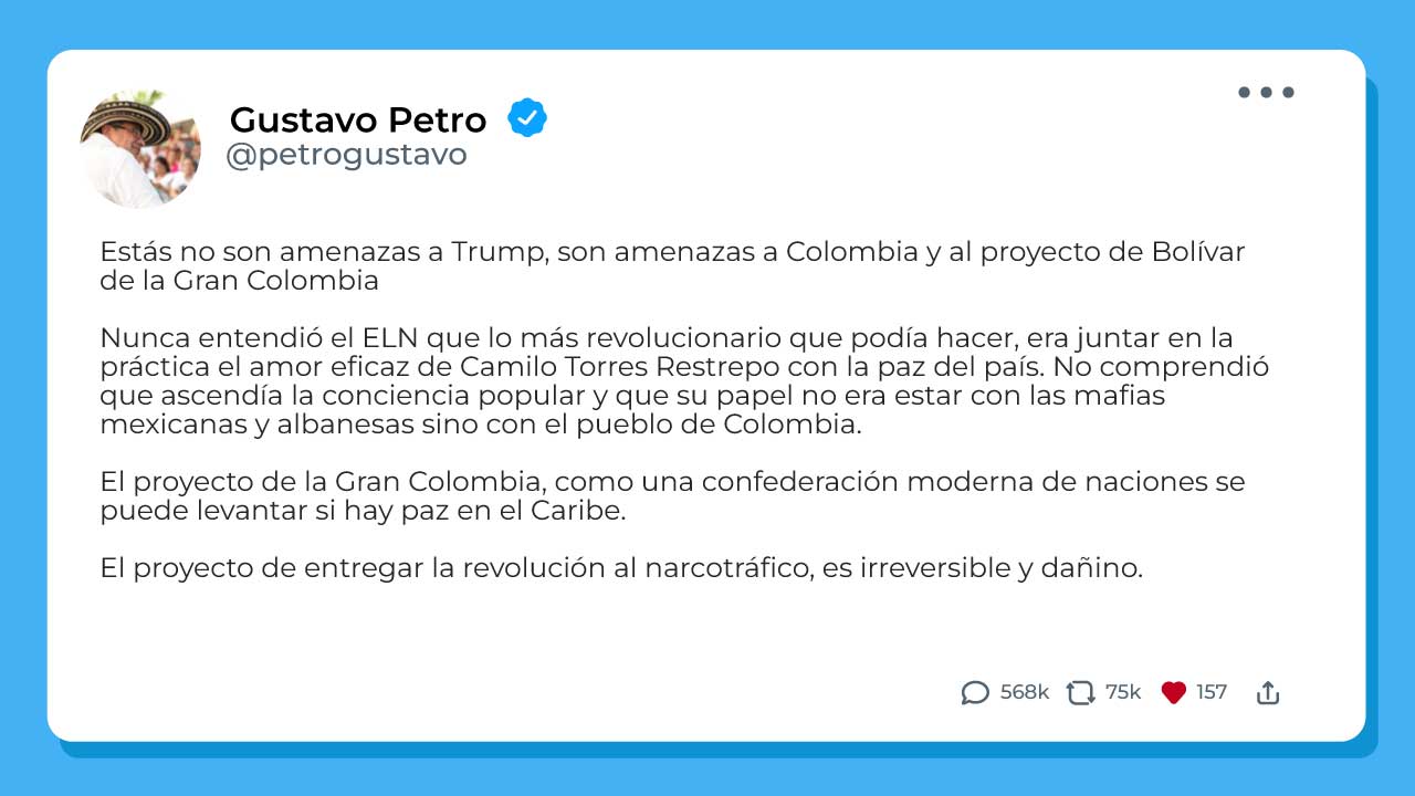 Imagen de apoyo de  Presidente Petro ordena a la Fuerza Publica frenar paro armado del ELN