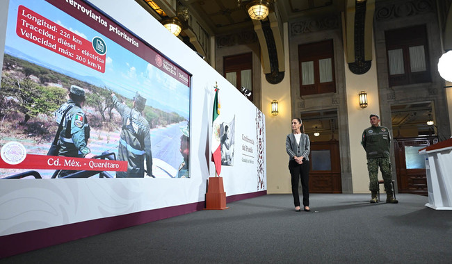 Imagen de apoyo de  Presidenta destaca inicio de construccion de trenes a Pachuca Queretaro y la via de carga del Tren Maya en sus primeros 7 meses de Gobierno