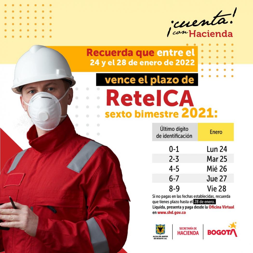 Imagen de apoyo de  Entre el 24 y 28 de enero de 2022 vence el plazo para declarar y pagar ReteICA