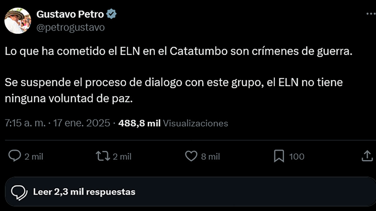 Imagen de apoyo de  Presidente Petro suspende dialogos con el Eln tras crimenes de guerra en el Catatumbo